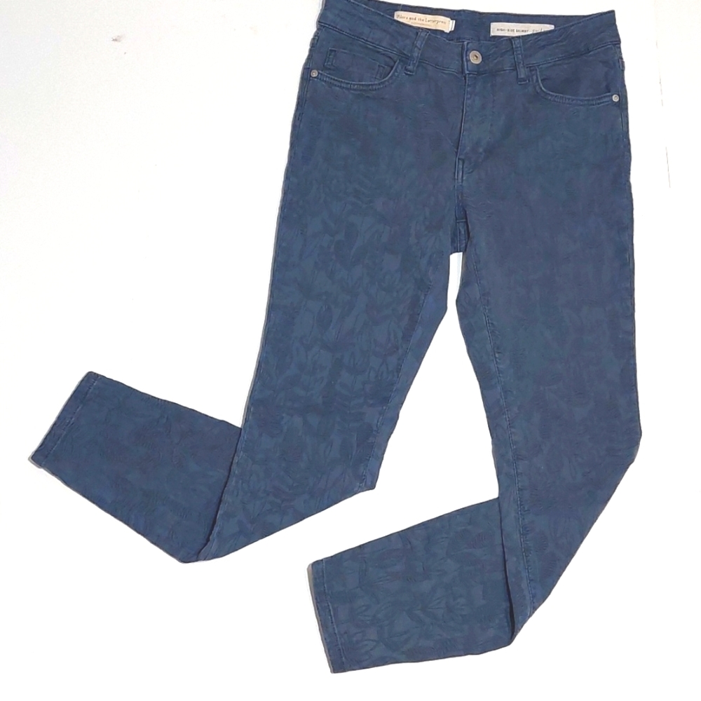 Anthropologie Pilcro Letterpress Blue Leaf-embossed High-rise Jeans, Size 27